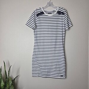 3 / $30 Superdry London Womens Striped T-Shirt Dress Lace Shoulder Detail Size 8